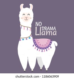 Cute Llama design with no drama llama motivational quote.