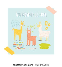 Cute Llama Design for Poster, Invitation, Decoration Card. Childish Alpaca Background. Vector illustration