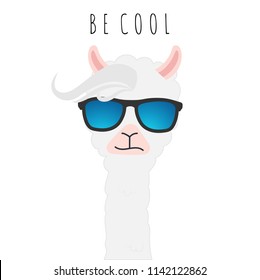 Cute Llama design with sunglasses, Be cool.