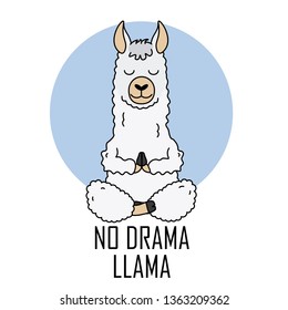 Cute llama doing yoga. Vector isolated