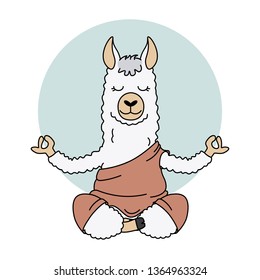 Cute llama doing yoga. Vector isolated