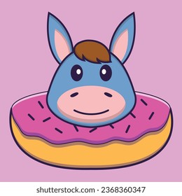 Cute llama with a donut on his neck. Animal cartoon concept isolated. Can used for t-shirt- greeting card- invitation card or mascot