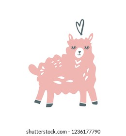 Cute llama in doodle style, vector illustration. Nursery art.