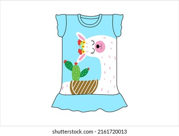 cute llama dress design graphic for printing shirt for kids girl