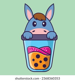 Cute llama Drinking Boba milk tea. Animal cartoon concept isolated. Can used for t-shirt- greeting card- invitation card or mascot.