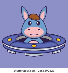 Cute llama Driving Spaceship Ufo. Animal cartoon concept isolated. Can used for t-shirt- greeting card- invitation card or mascot.