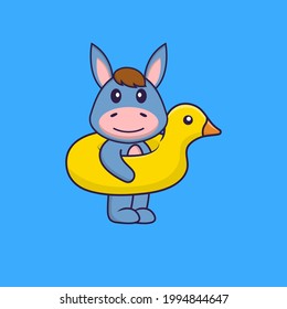 Cute llama With Duck buoy. Animal cartoon concept isolated. Can used for t-shirt, greeting card, invitation card or mascot.