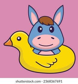 Cute llama With Duck buoy. Animal cartoon concept isolated. Can used for t-shirt- greeting card- invitation card or mascot.
