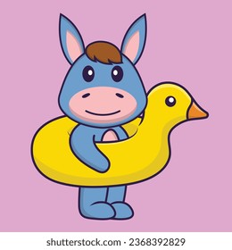 Cute llama With Duck buoy. Animal cartoon concept isolated. Can used for t-shirt- greeting card- invitation card or mascot.