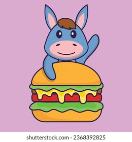 Cute llama eating burger. Animal cartoon concept isolated. Can used for t-shirt- greeting card- invitation card or mascot.