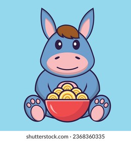 Cute llama eating ramen noodles. Animal cartoon concept isolated. Can used for t-shirt- greeting card- invitation card or mascot.