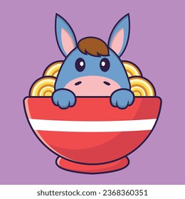Cute llama eating ramen noodles. Animal cartoon concept isolated. Can used for t-shirt- greeting card- invitation card or mascot.