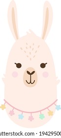 Cute llama face with flower crown, vector illustrations for baby shower, nursery design, poster, birthday greeting cards, shirt design