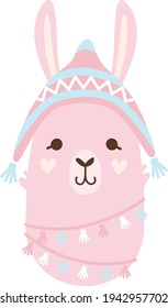 Cute llama face with flower crown, vector illustrations for baby shower, nursery design, poster, birthday greeting cards, shirt design
