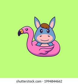 Cute llama With flamingo buoy. Animal cartoon concept isolated. Can used for t-shirt, greeting card, invitation card or mascot.