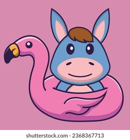 Cute llama With flamingo buoy. Animal cartoon concept isolated. Can used for t-shirt- greeting card- invitation card or mascot.