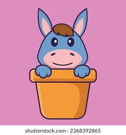 Cute llama in a flower vase. Animal cartoon concept isolated. Can used for t-shirt- greeting card- invitation card or mascot.