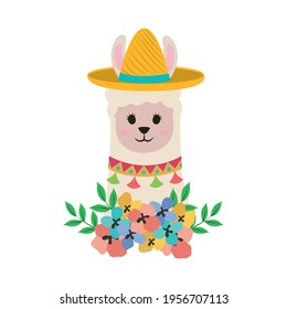 cute llama flowers with hat