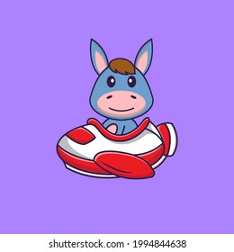 Cute llama flying on a plane. Animal cartoon concept isolated. Can used for t-shirt, greeting card, invitation card or mascot.