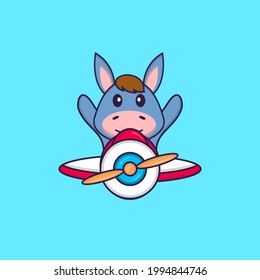 Cute llama flying on a plane. Animal cartoon concept isolated. Can used for t-shirt, greeting card, invitation card or mascot.