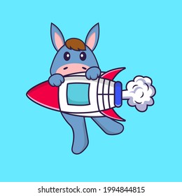Cute llama flying on rocket. Animal cartoon concept isolated. Can used for t-shirt, greeting card, invitation card or mascot.