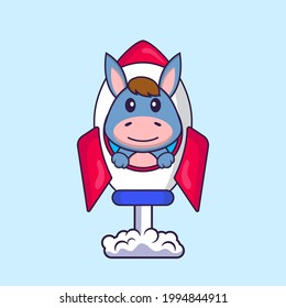 Cute llama flying on rocket. Animal cartoon concept isolated. Can used for t-shirt, greeting card, invitation card or mascot.