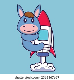 Cute llama flying on rocket. Animal cartoon concept isolated. Can used for t-shirt- greeting card- invitation card or mascot.