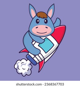 Cute llama flying on rocket. Animal cartoon concept isolated. Can used for t-shirt- greeting card- invitation card or mascot.