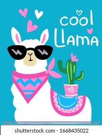 Cute Llama with glasses vector illustration. Children's design poster. Print for T-shirt.