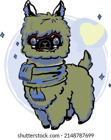Cute llama of gray-green color. Vector file.
