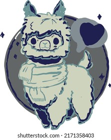 Cute llama with a grey scarf. Vector file for designs.