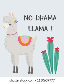 Cute llama. Hand drawn art. Design for card, sticker , fabric textile, t shirt. Children, kid modern trendy style.