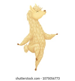 Cute llama hand drawn print. Alpaca walks and jumps. Illustration for birthday party, kids print or childish design.