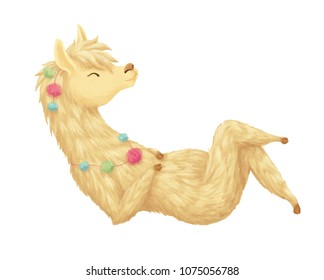 Cute llama hand drawn print. Alpaca laes and relax. Illustration for birthday party, kids print or childish design. svg