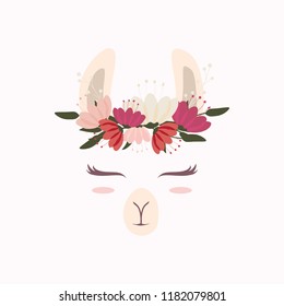 cute llama head with beautiful flower crown