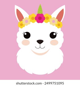 Cute llama heads vector white background 