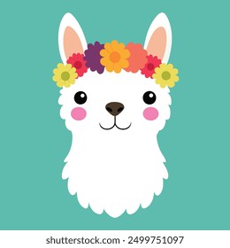 Cute llama heads vector white background 