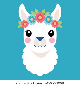 Cute llama heads vector white background 