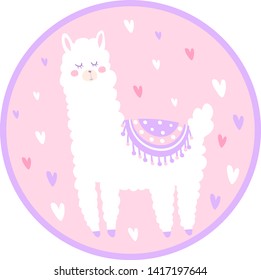 
cute llama hearts vector pink background