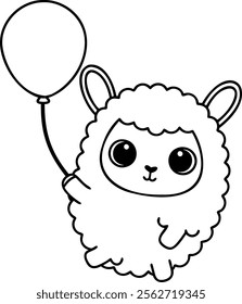 A Cute llama holding balloon, playful and whimsical character design