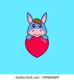 Cute llama holding a big red heart. Animal cartoon concept isolated. Can used for t-shirt, greeting card, invitation card or mascot.