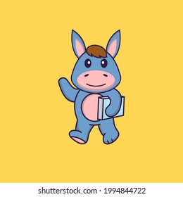 Cute llama holding a book. Animal cartoon concept isolated. Can used for t-shirt, greeting card, invitation card or mascot.