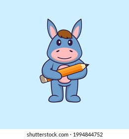 Cute llama holding a pencil. Animal cartoon concept isolated. Can used for t-shirt, greeting card, invitation card or mascot.