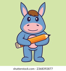 Cute llama holding a pencil. Animal cartoon concept isolated. Can used for t-shirt- greeting card- invitation card or mascot.