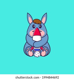 Cute llama holding a rocket. Animal cartoon concept isolated. Can used for t-shirt, greeting card, invitation card or mascot.