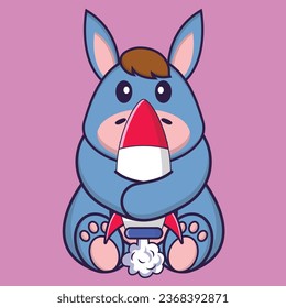 Cute llama holding a rocket. Animal cartoon concept isolated. Can used for t-shirt- greeting card- invitation card or mascot.