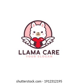 Cute Llama Hugging Heart Care Logo Mascot Baby Shop