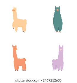 Cute llama icons set cartoon vector. Funny alpaca character. Cartoon animal