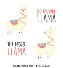 Cute Llama Illustration. Cute alpaca cartoon character. Can be used for card design, greeting or invitation card, nursery, and other. 
