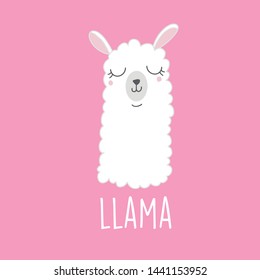 Cute Llama Illustration. Cute alpaca cartoon character. Can be used for card design, greeting or invitation card, nursery, and other. 